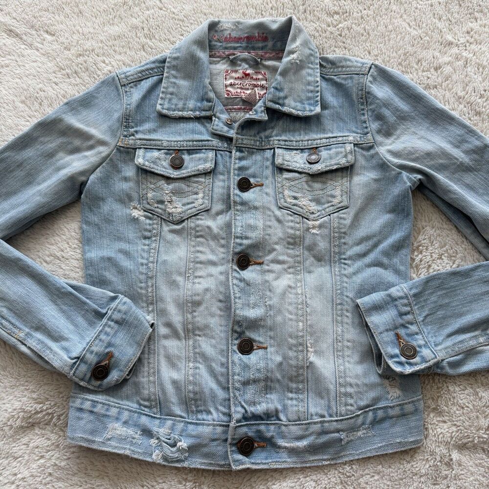 Abercrombie & Fitch Girls Denim Trucker Jacket Size S 7/8 - Y2K Vintage